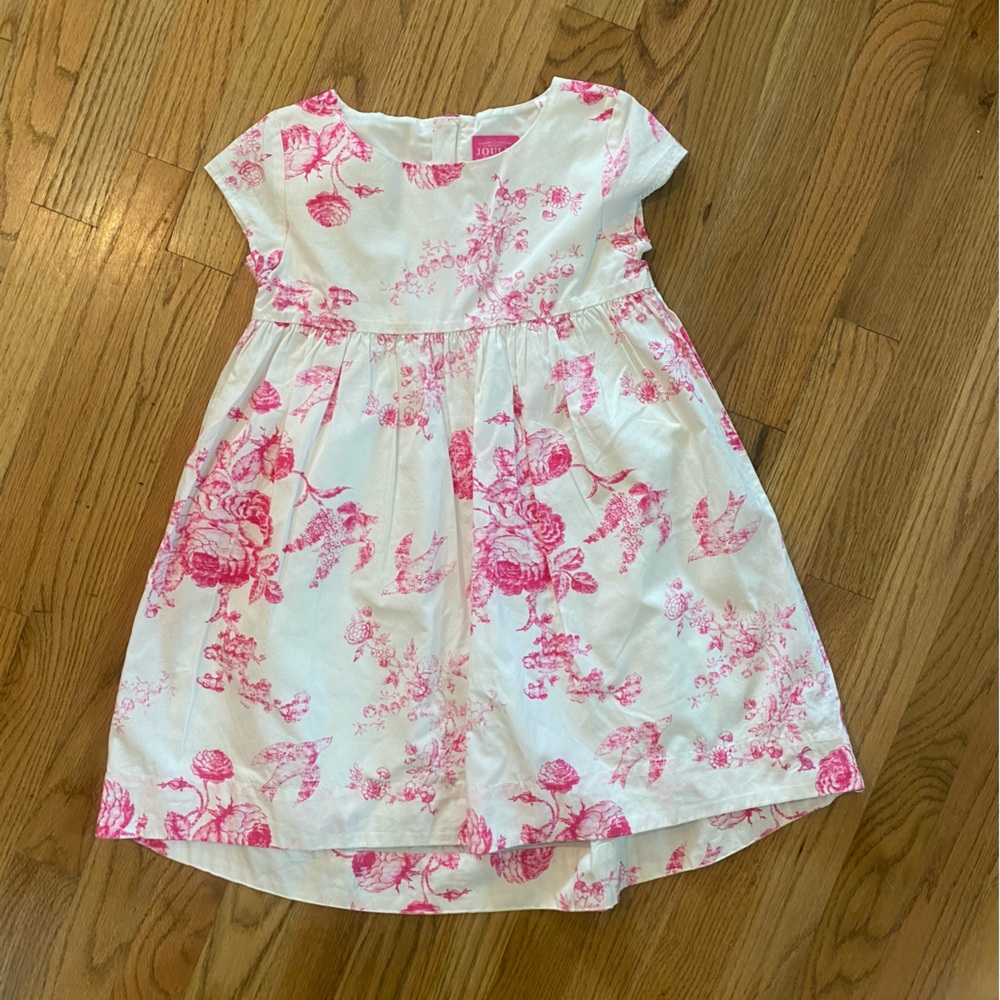 Joules pink and white floral toile dress size 6 worn once